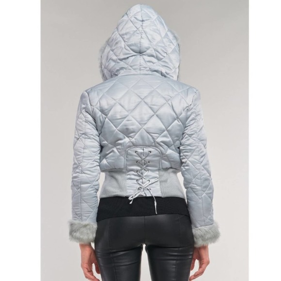 NWT Frosty Blue Quilted Cropped Winter Jacket - Picture 2 of 8